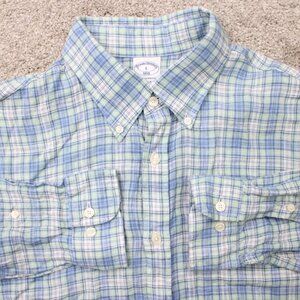 Brooks Brothers 1818 Shirt‎ Mens Large Blue Regular Fit 100% Linen L/S Button